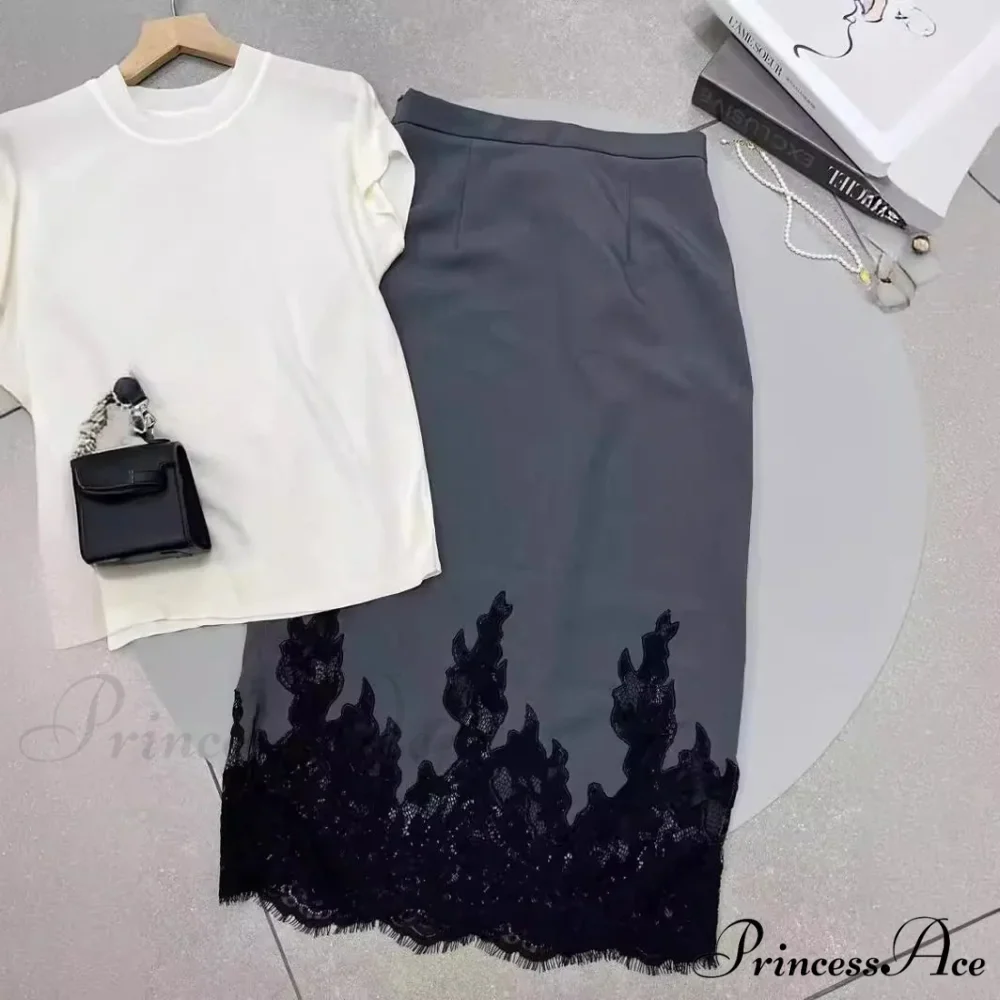 Superior Skirt with Lace Distinctive Design for Office Ladies - Image 2