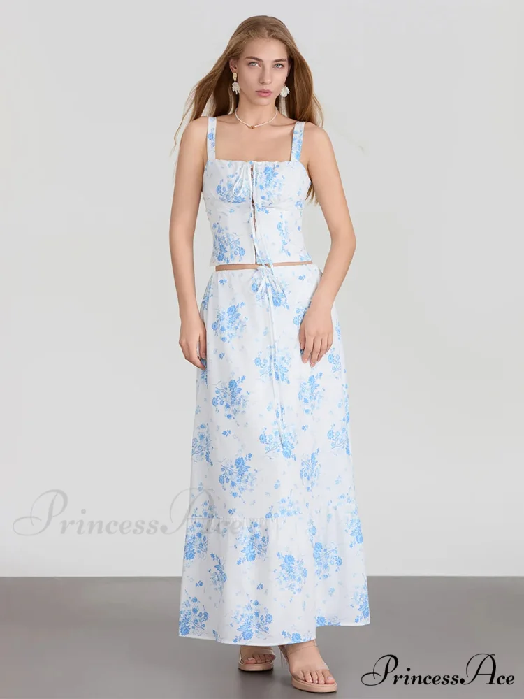 Suspend Crop Tank Top Cinch A-line Skirt Floral Dress
