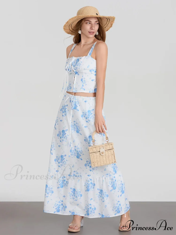 Suspend Crop Tank Top Cinch A-line Skirt Floral Dress - Image 3