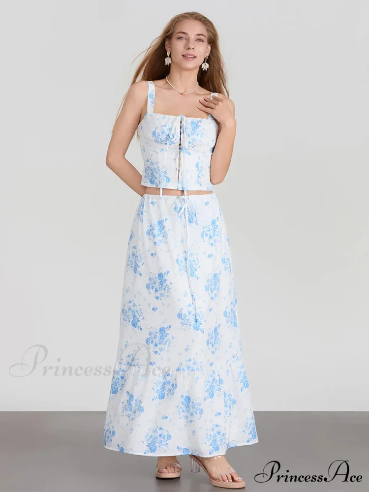 Suspend Crop Tank Top Cinch A-line Skirt Floral Dress - Image 4
