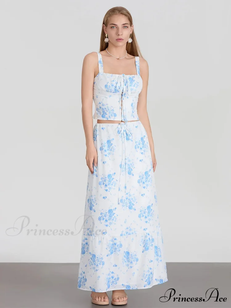 Suspend Crop Tank Top Cinch A-line Skirt Floral Dress - Image 5