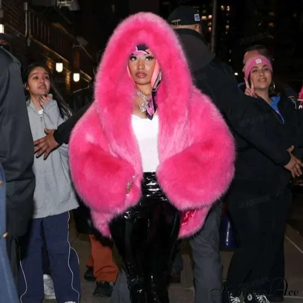 Sustainable Faux Fox Hooded Coat - Image 2