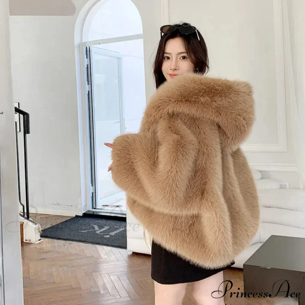 Sustainable Faux Fox Hooded Coat - Image 4