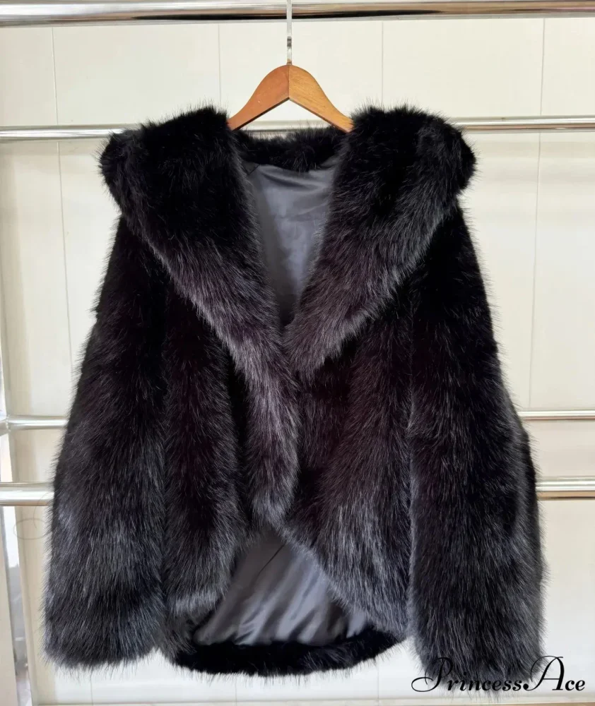 Sustainable Faux Fox Hooded Coat - Image 6