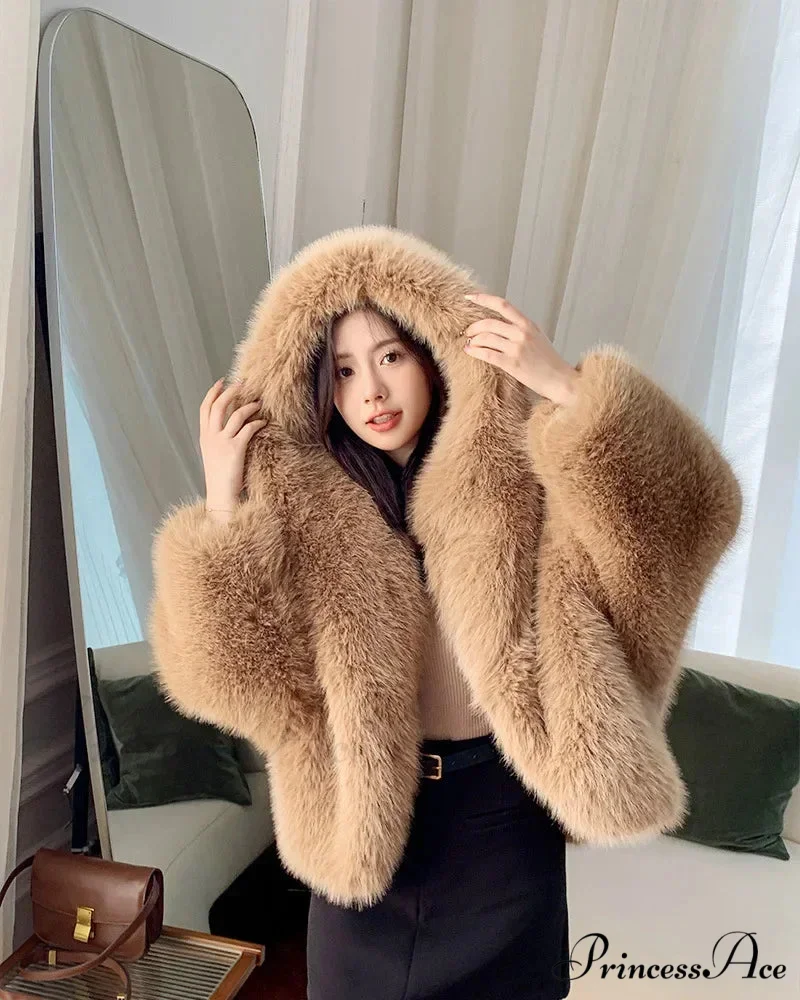 Sustainable Faux Fox Hooded Coat - Image 7