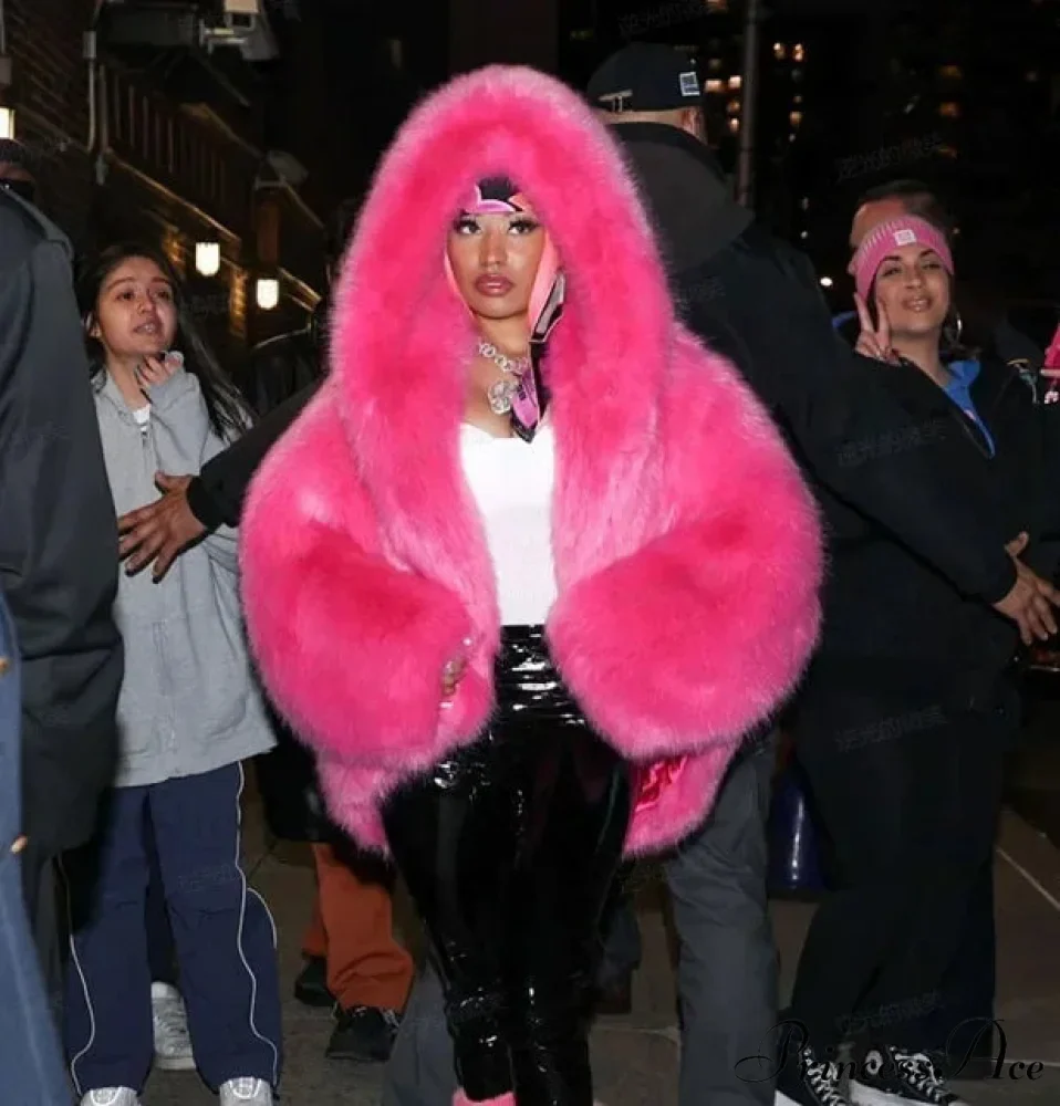 Sustainable Faux Fox Hooded Coat - Image 8