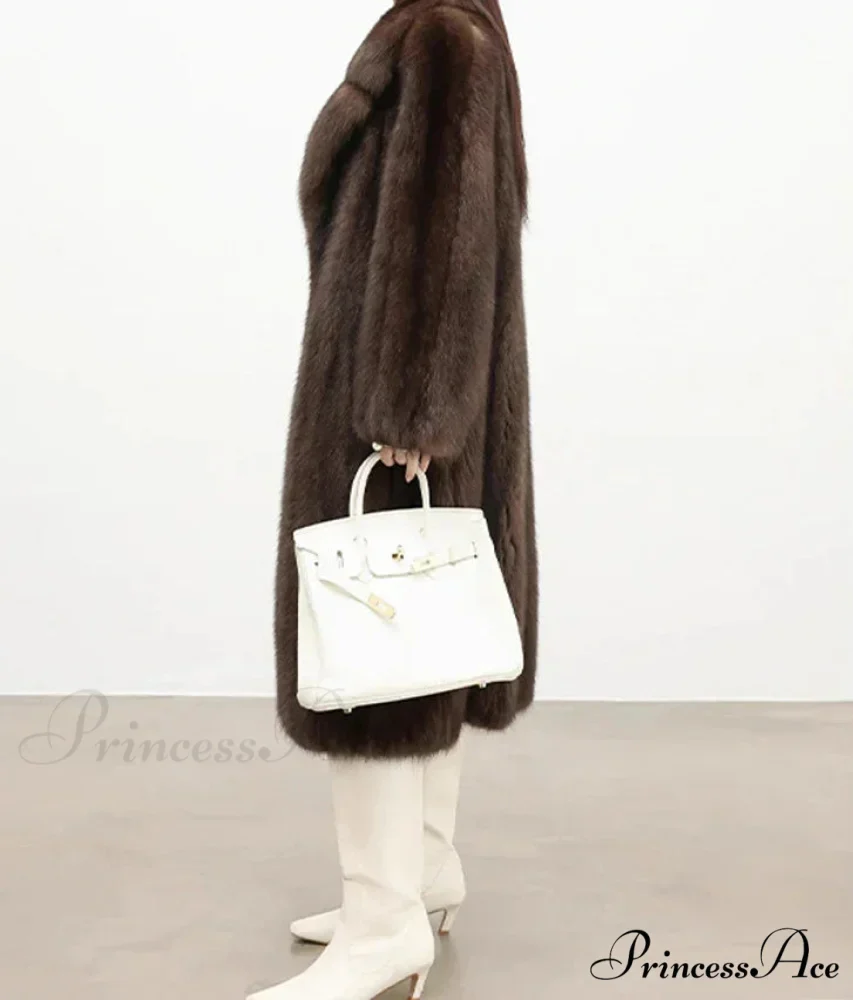 Synthetic Fur Collar Pit Material Draped Overcoat - Image 2