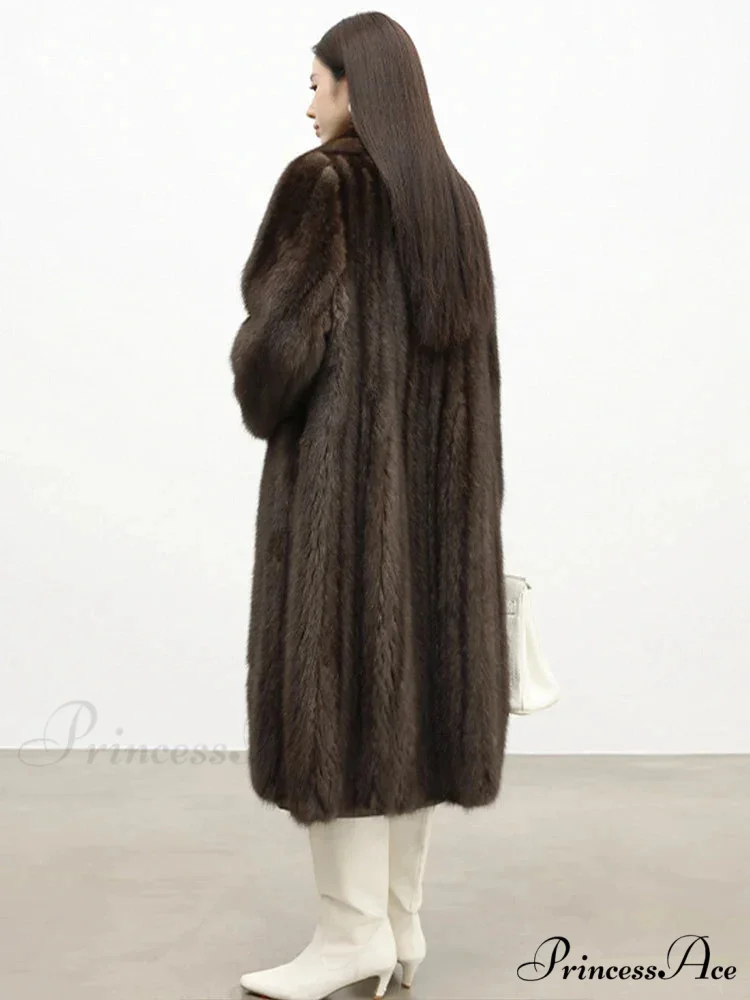 Synthetic Fur Collar Pit Material Draped Overcoat - Image 3
