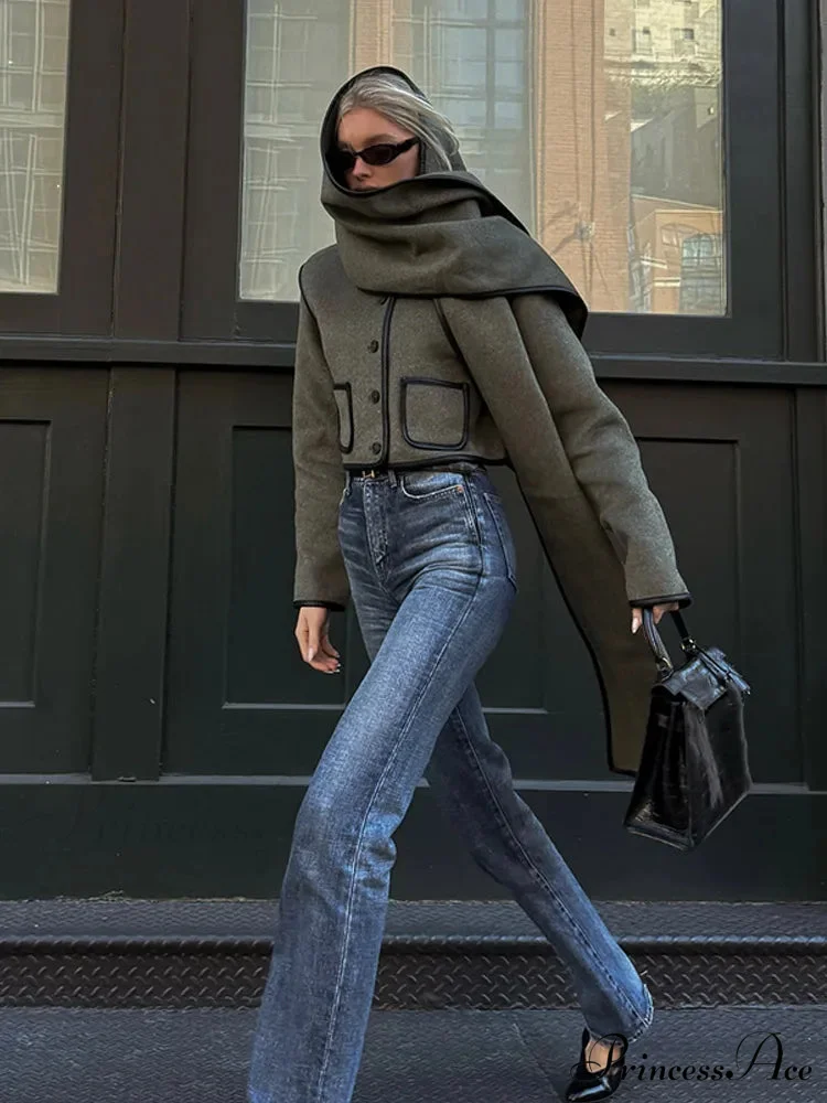 Synthetic Leather Border Tweed Short Coat - Image 2