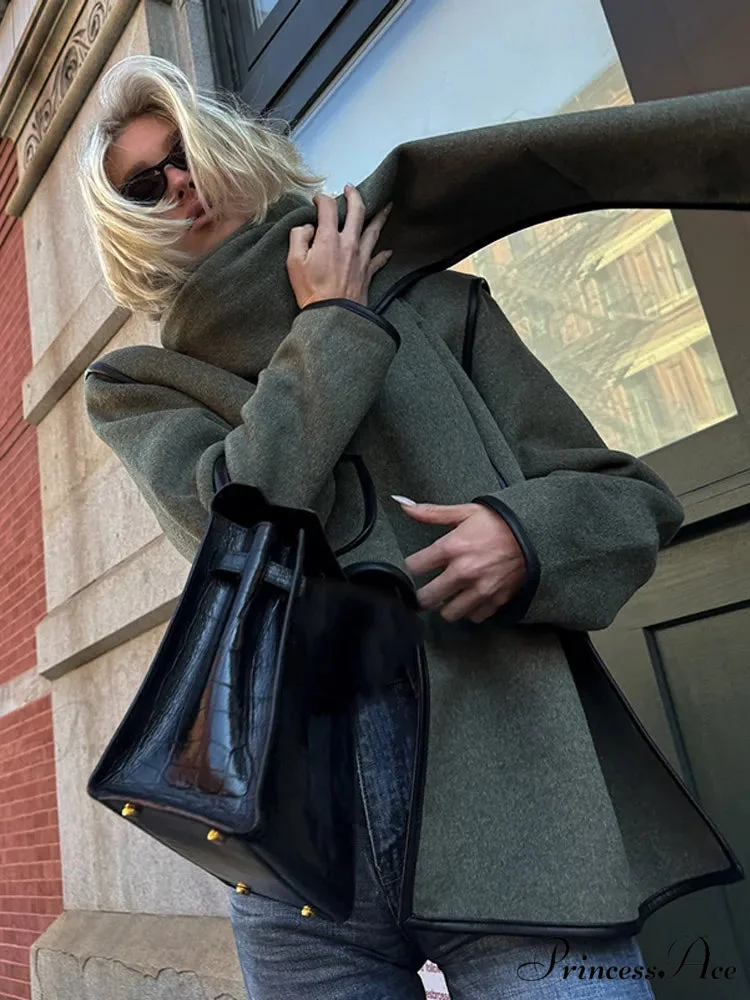 Synthetic Leather Border Tweed Short Coat - Image 3