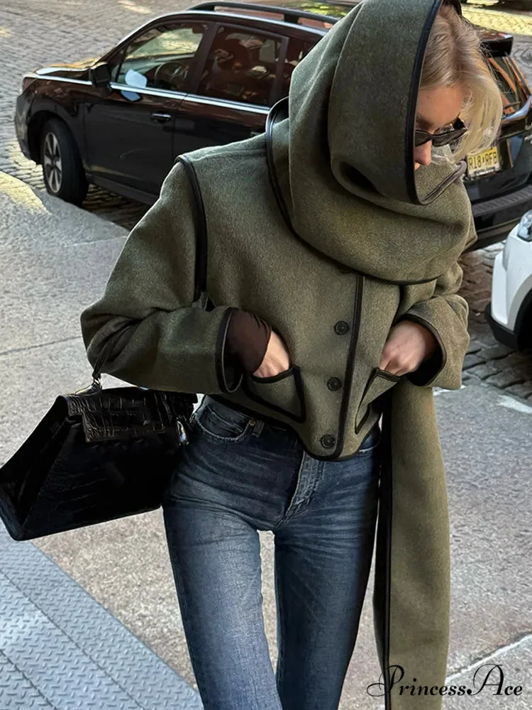 Synthetic Leather Border Tweed Short Coat - Image 5