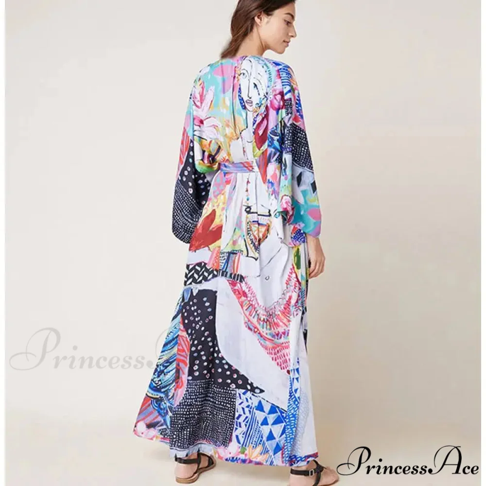 Synthetic Pop Printed Bohemian Kimono Swimsuit Cover up - Image 3