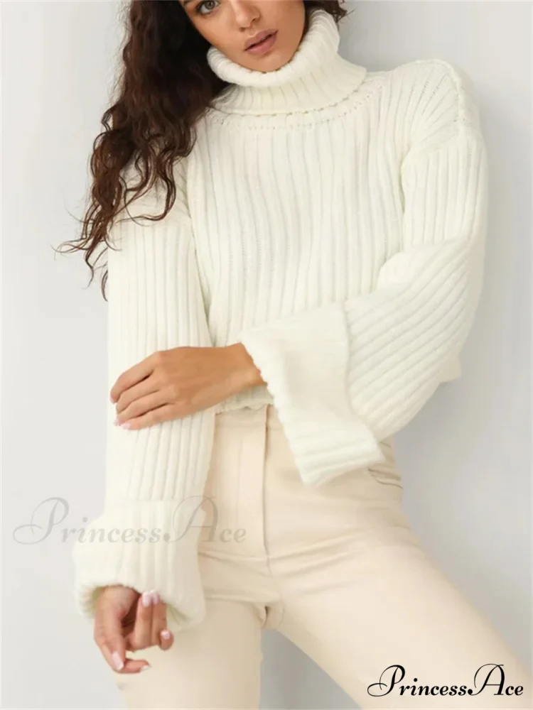 Tall Collar Ribbed Shortened Sweater - Image 2