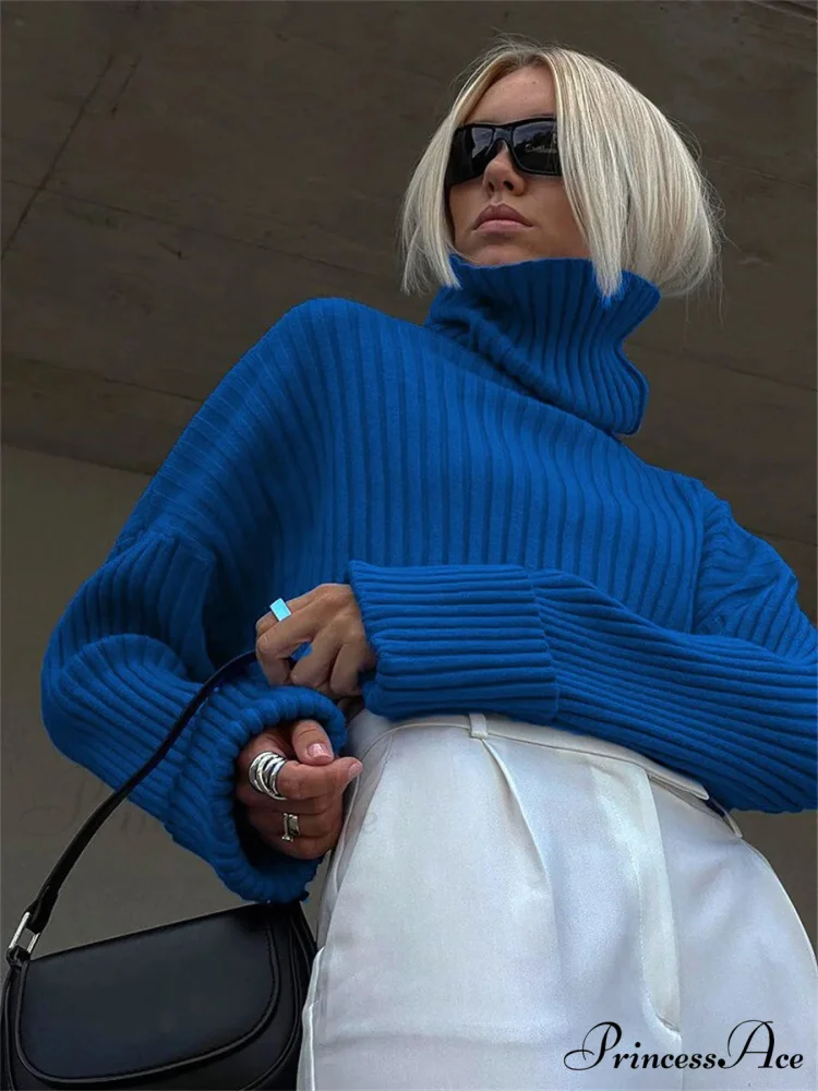 Tall Collar Ribbed Shortened Sweater - Image 5