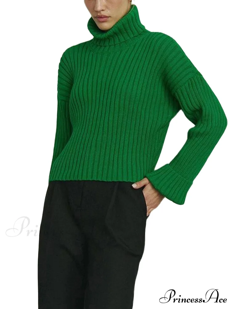 Tall Collar Ribbed Shortened Sweater - Image 7