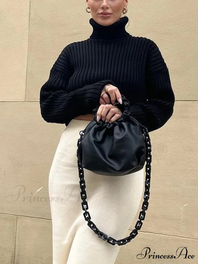 Tall Collar Ribbed Shortened Sweater - Image 8