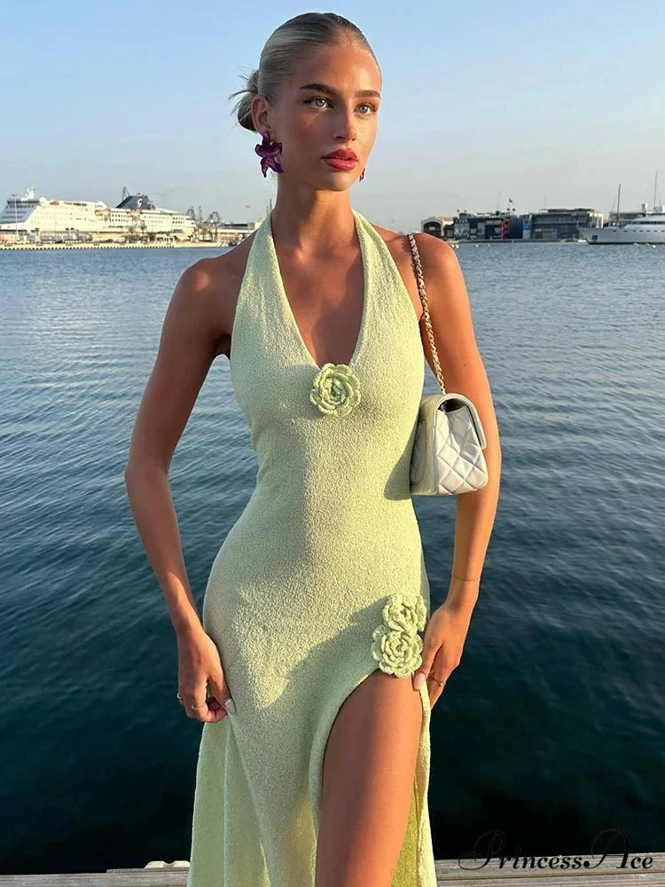 Tall Opening 3D Blooms Halter Getaway Dress - Image 2