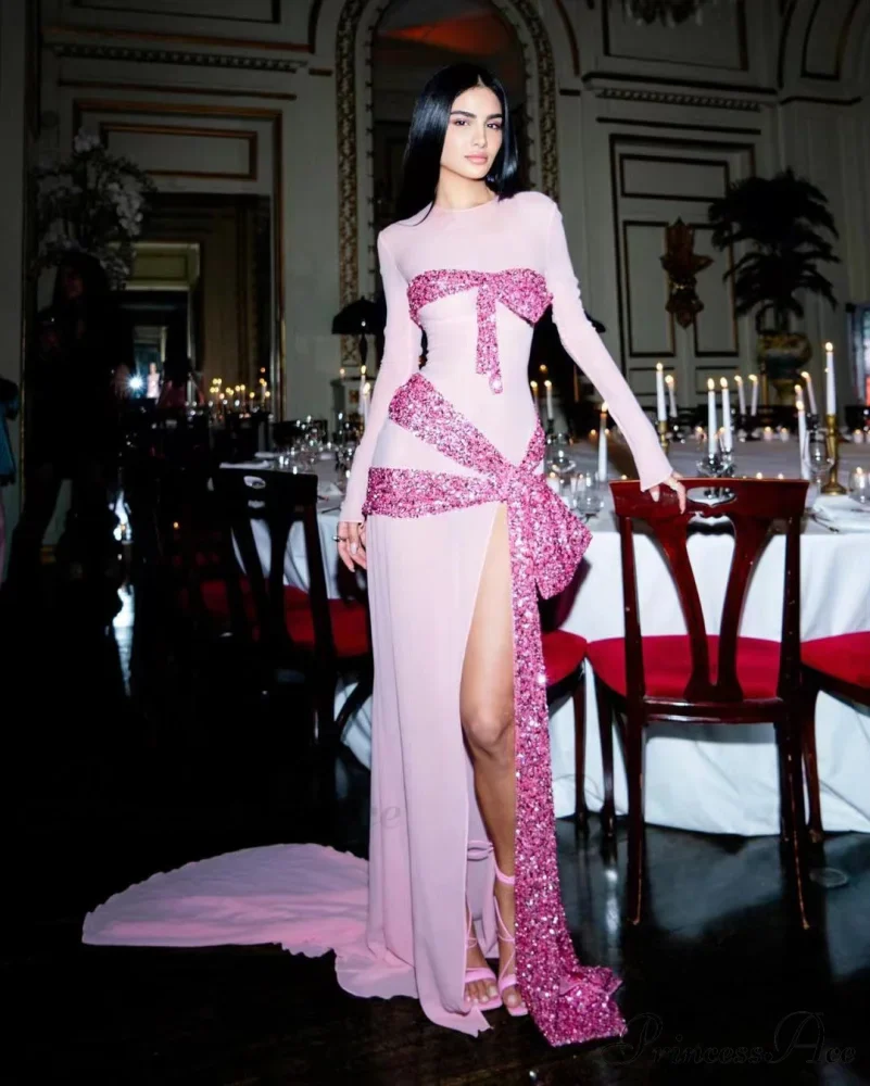 Tall Split Sparkling Mesh Prom Gown - Image 4