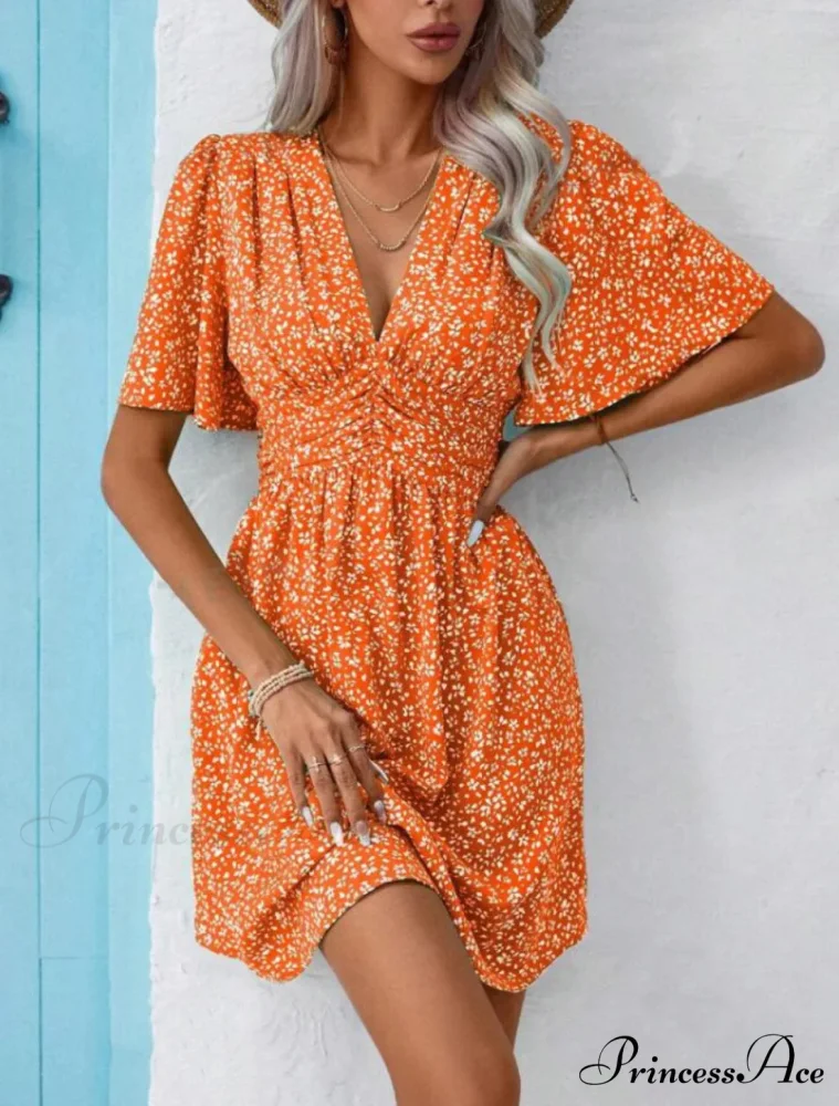 Tall Waisted V-neck Ruffled Floral Dress - Image 10
