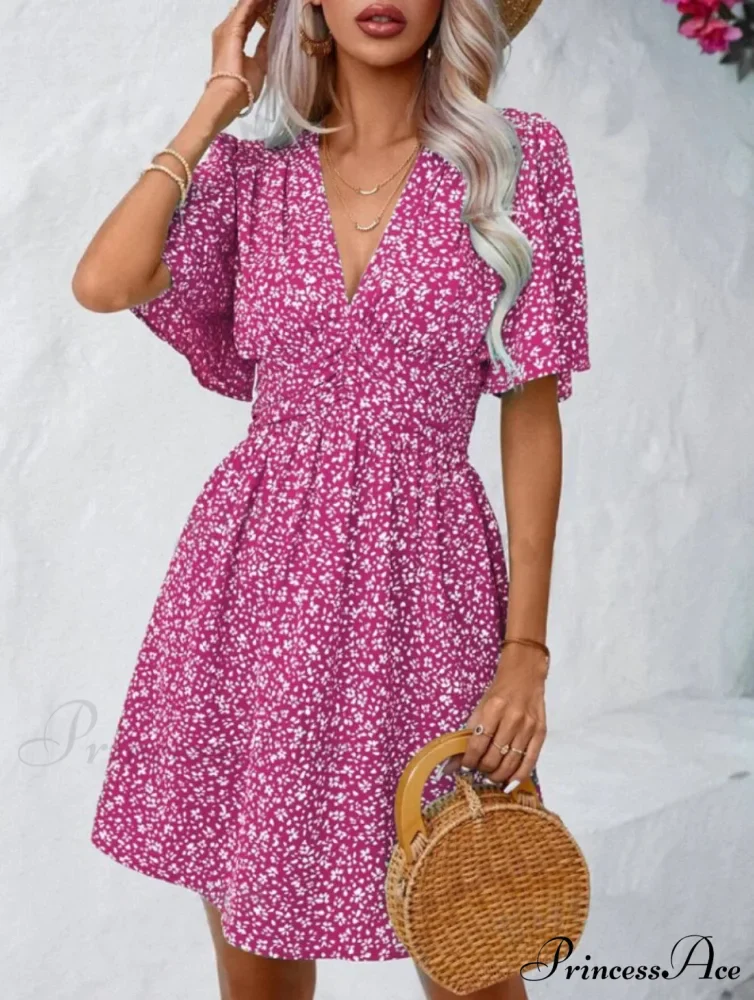 Tall Waisted V-neck Ruffled Floral Dress - Image 11