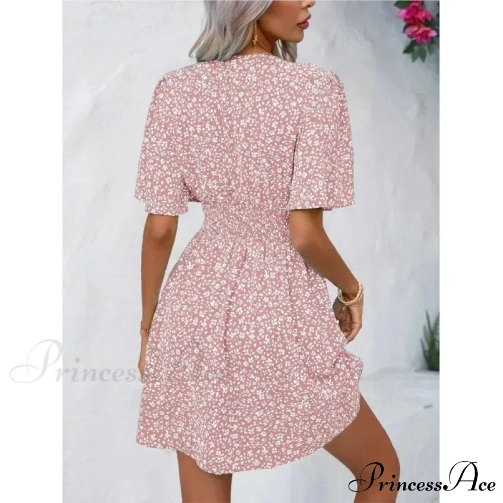 Tall Waisted V-neck Ruffled Floral Dress - Image 5