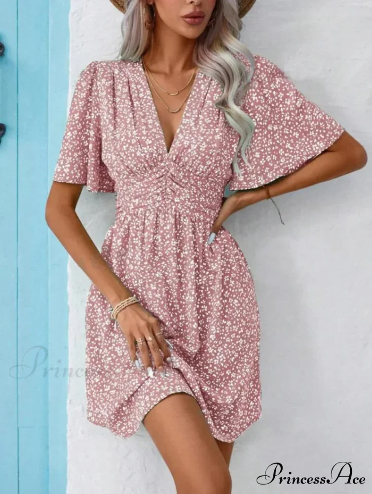 Tall Waisted V-neck Ruffled Floral Dress - Image 8