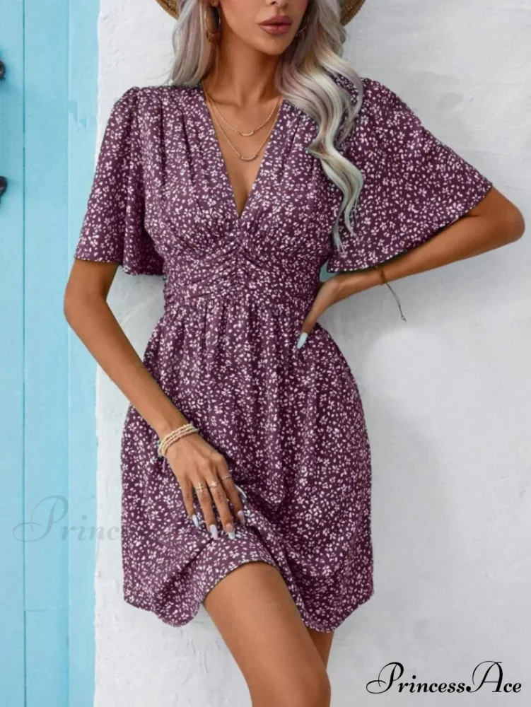 Tall Waisted V-neck Ruffled Floral Dress - Image 9