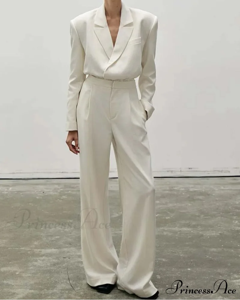 Tan Collar Basic Pants Work Duo Set
