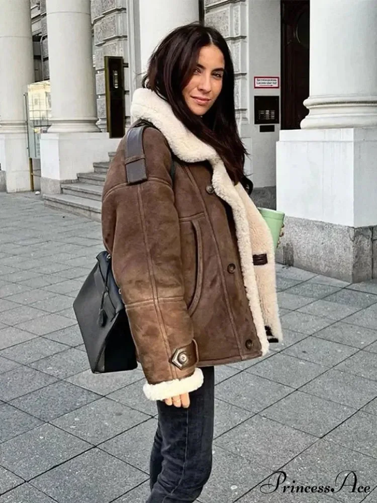 Tan Solitary Buttoned Leather Overcoat - Image 3