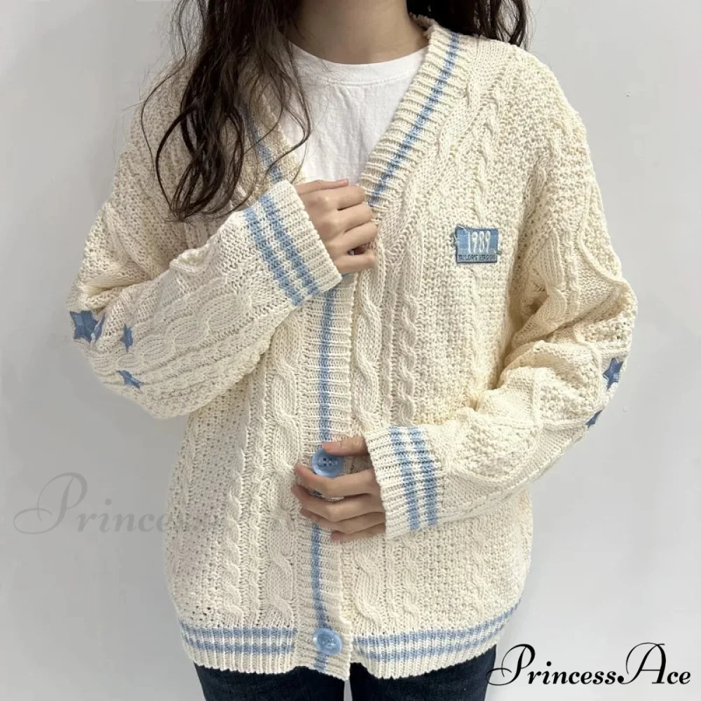 Tan Star V-neck Cardigan - Image 2