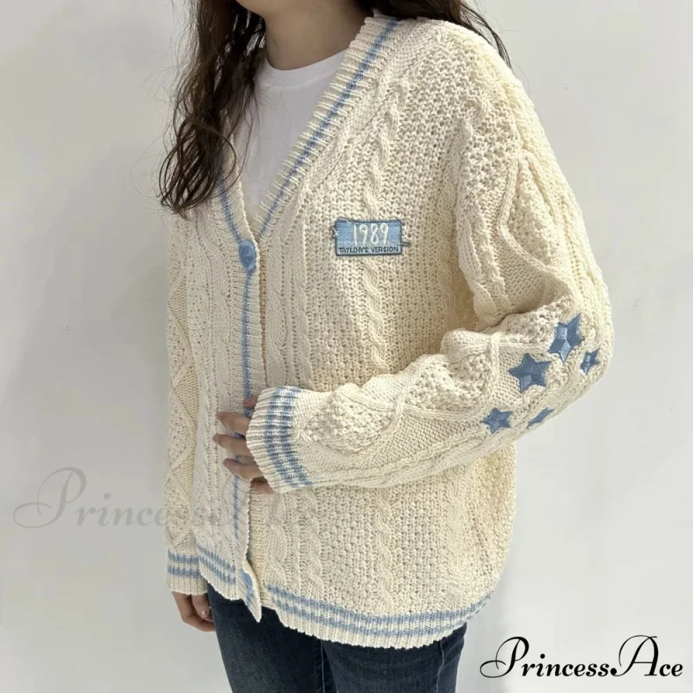 Tan Star V-neck Cardigan - Image 3