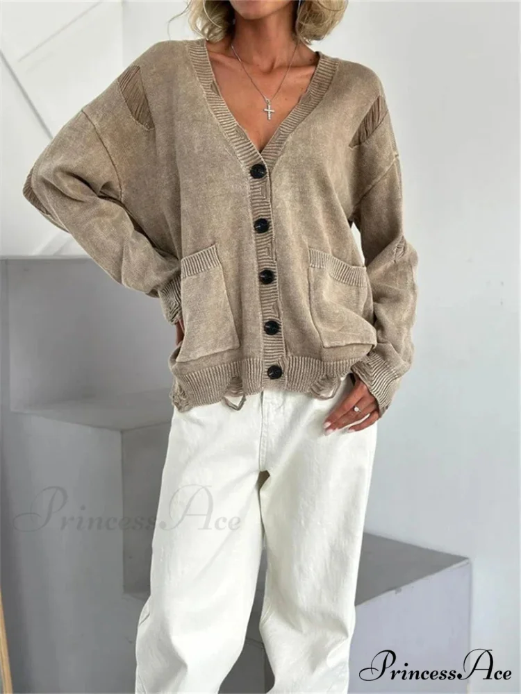 Tattered Button Up Generously Sized Cardigan - Image 5