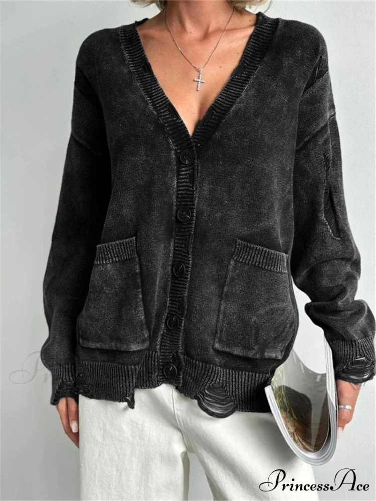 Tattered Button Up Generously Sized Cardigan - Image 6