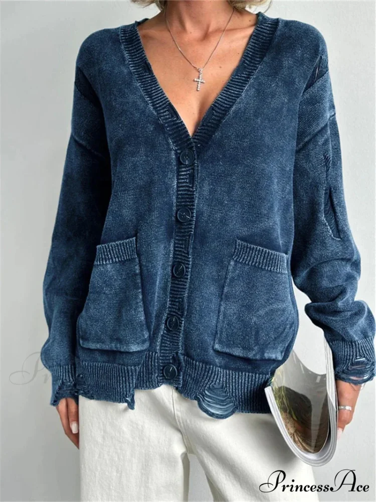 Tattered Button Up Generously Sized Cardigan - Image 7