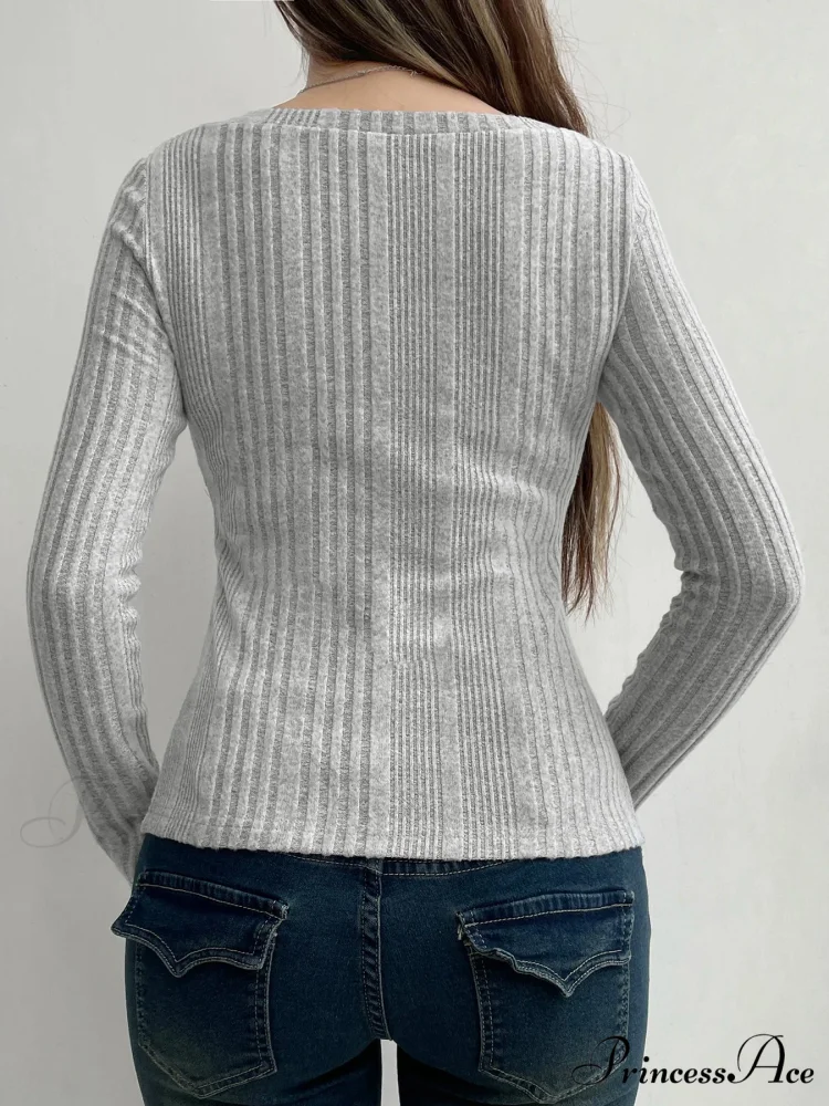 Tender Firm Divided Square Neckline Extended Sleeve Knit Top - Image 3