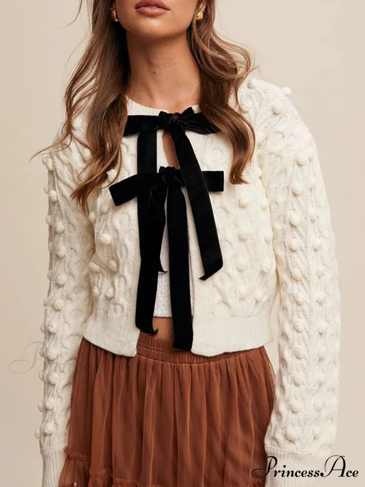 Textured Bow Tie Twisted Knit Cardigan - Image 10
