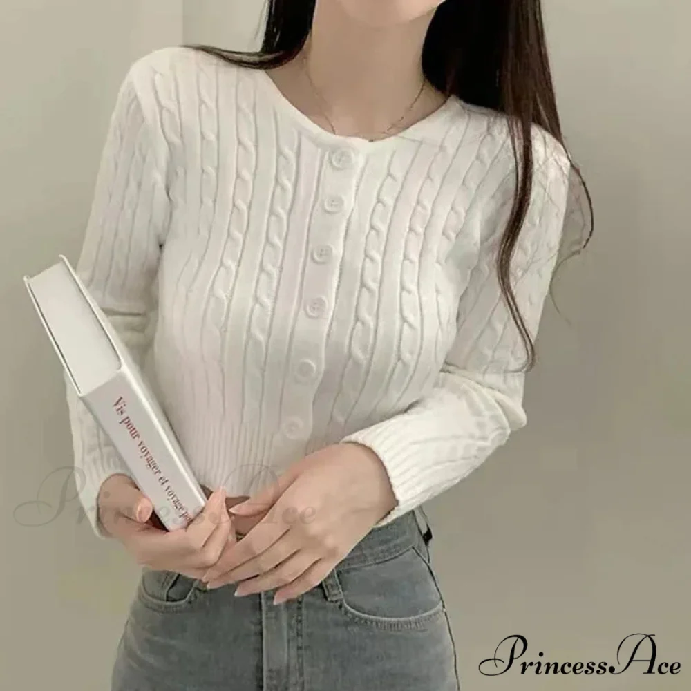 Textured Cable Knit Trim Fit Button-Up Cropped Cardigan - Image 2