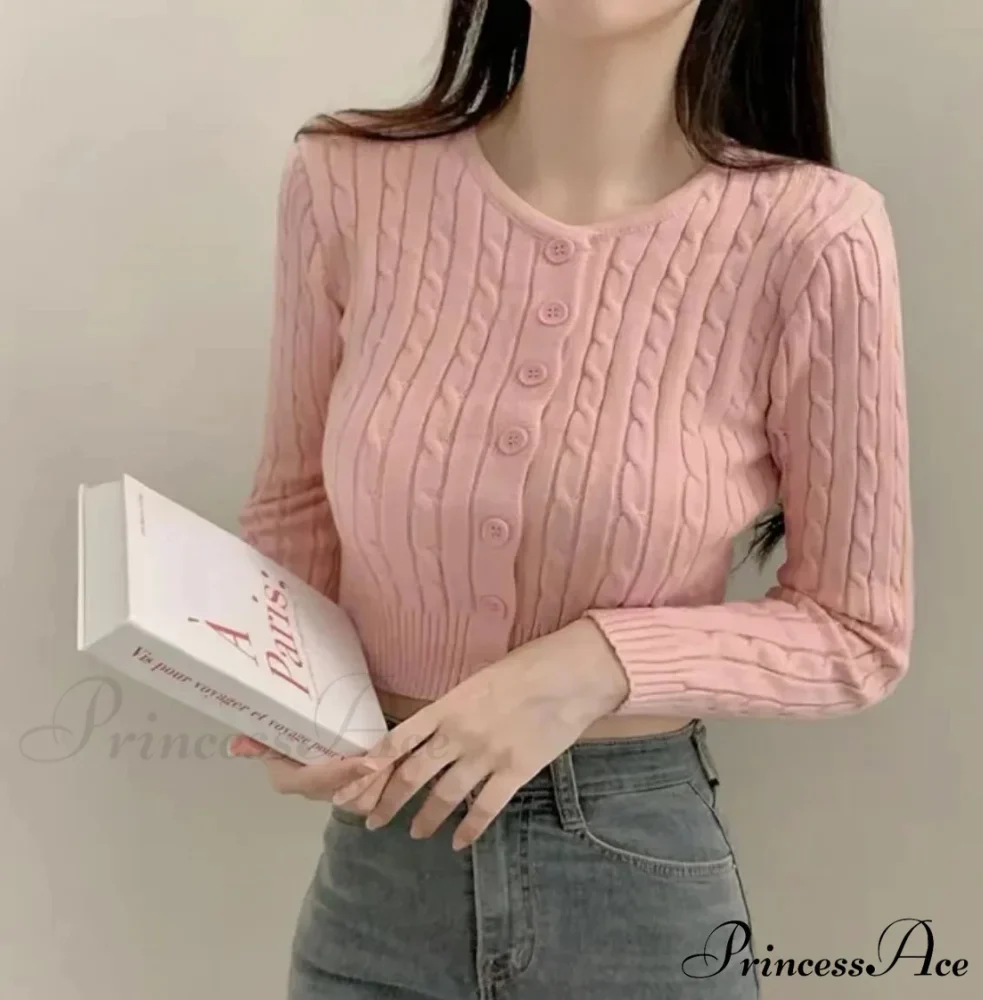 Textured Cable Knit Trim Fit Button-Up Cropped Cardigan - Image 3