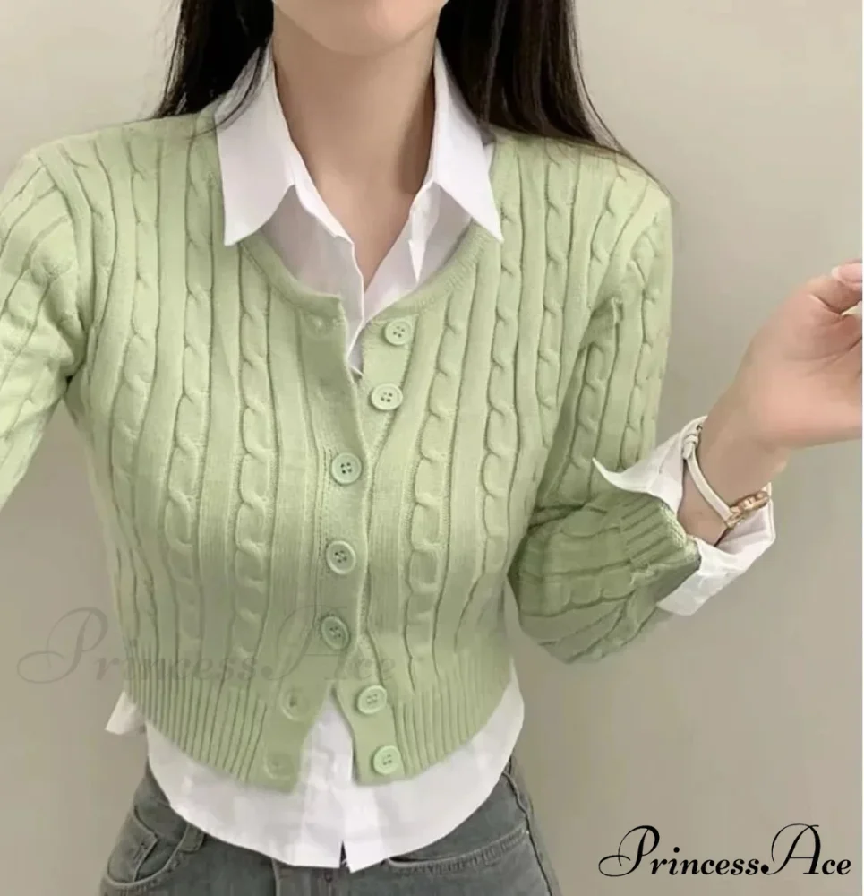 Textured Cable Knit Trim Fit Button-Up Cropped Cardigan - Image 4