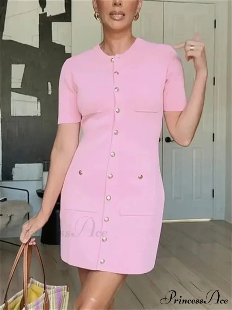 Textured Knit Pocket Mini Dress - Image 4