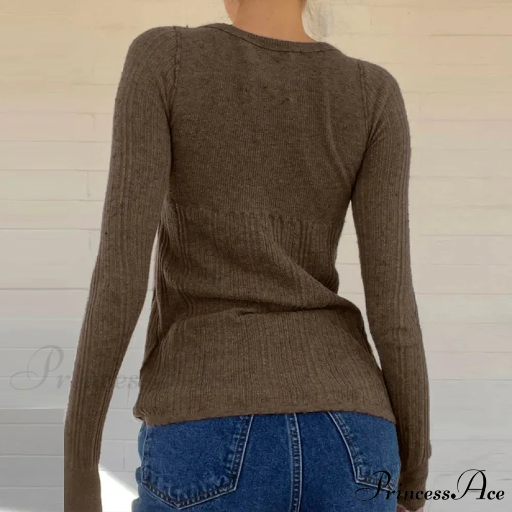 Textured Knit Trim Fit Button Front Extended Sleeve Sweater Women - Image 3