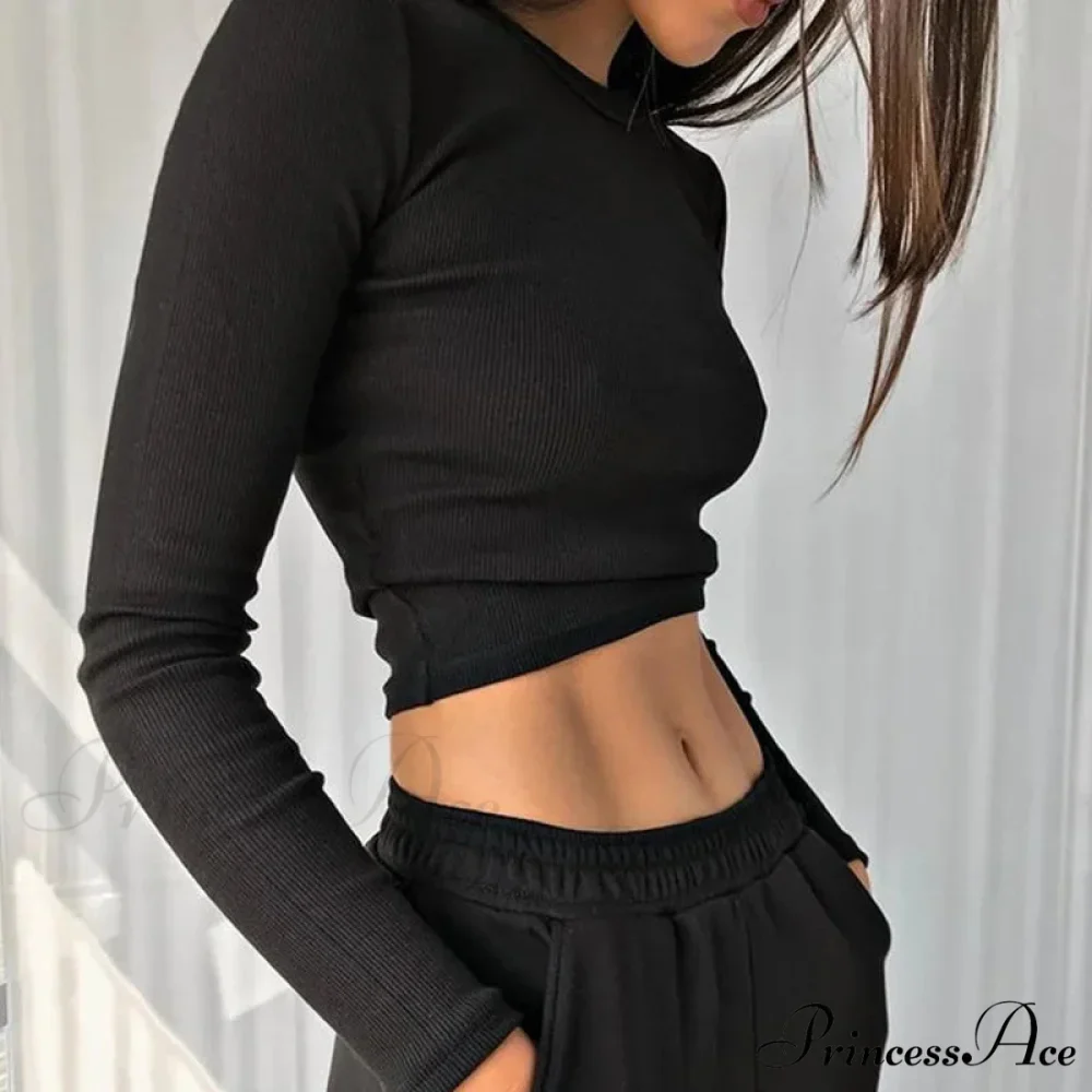 Textured Seductive Cropped Trim Fit Extended Sleeve Knit Top - Image 2
