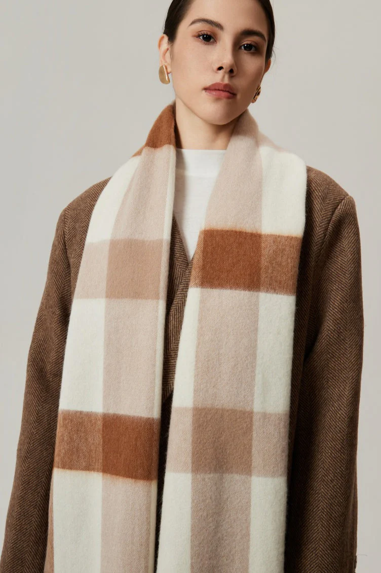 100% Wool Plaid Fringed Minimalist Scarf - Image 3