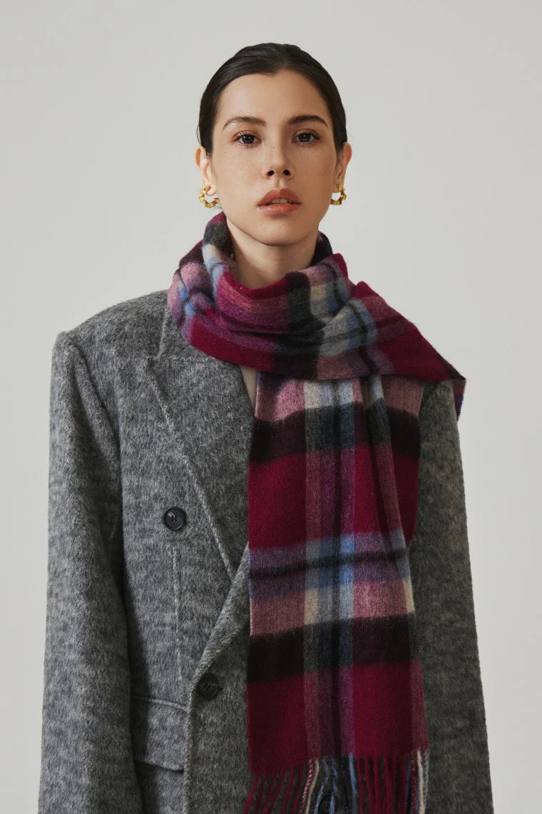 100% Wool Plaid Fringed Minimalist Scarf - Image 7