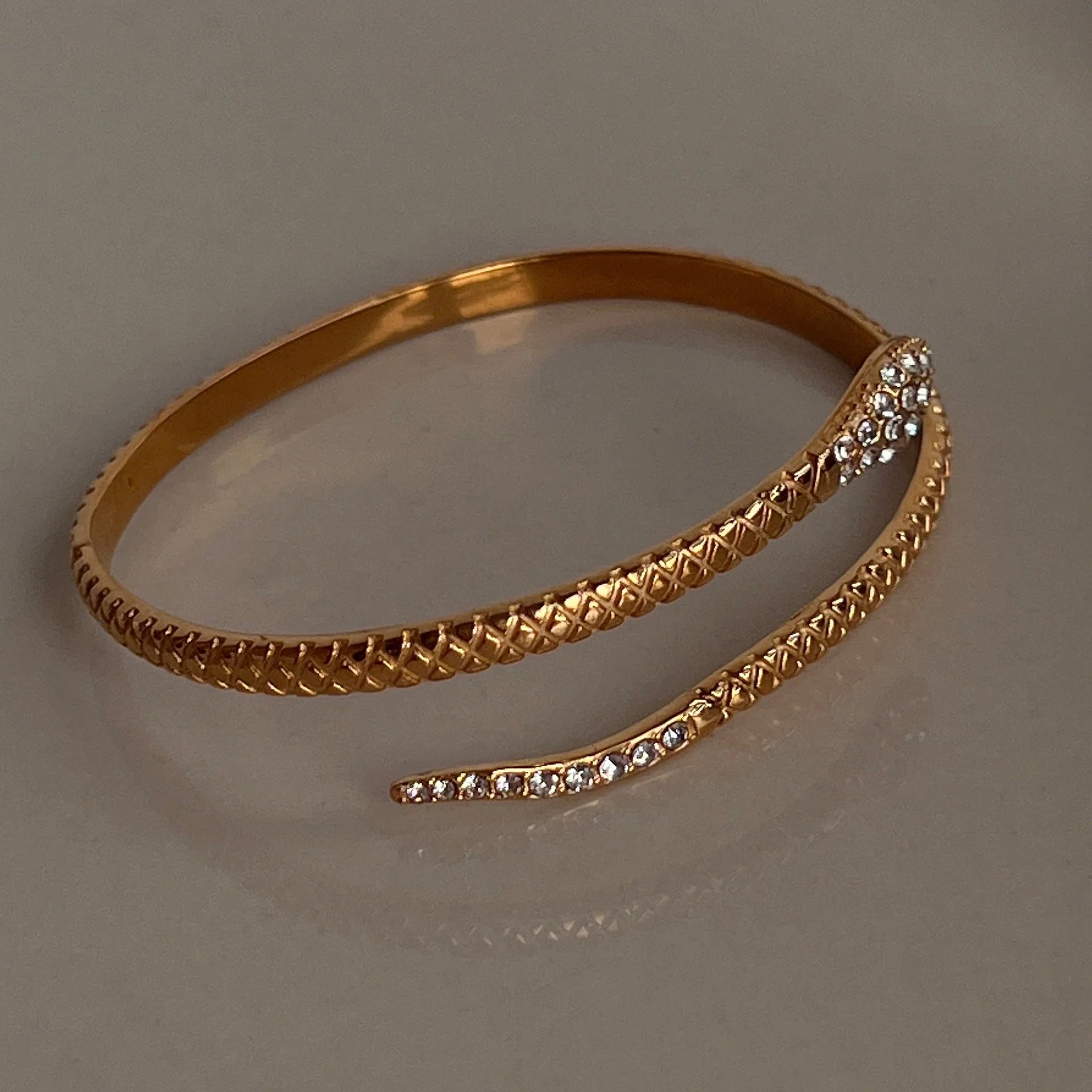 18K Plated Titanium Steel Zircon Snake Open Bracelet - Image 3
