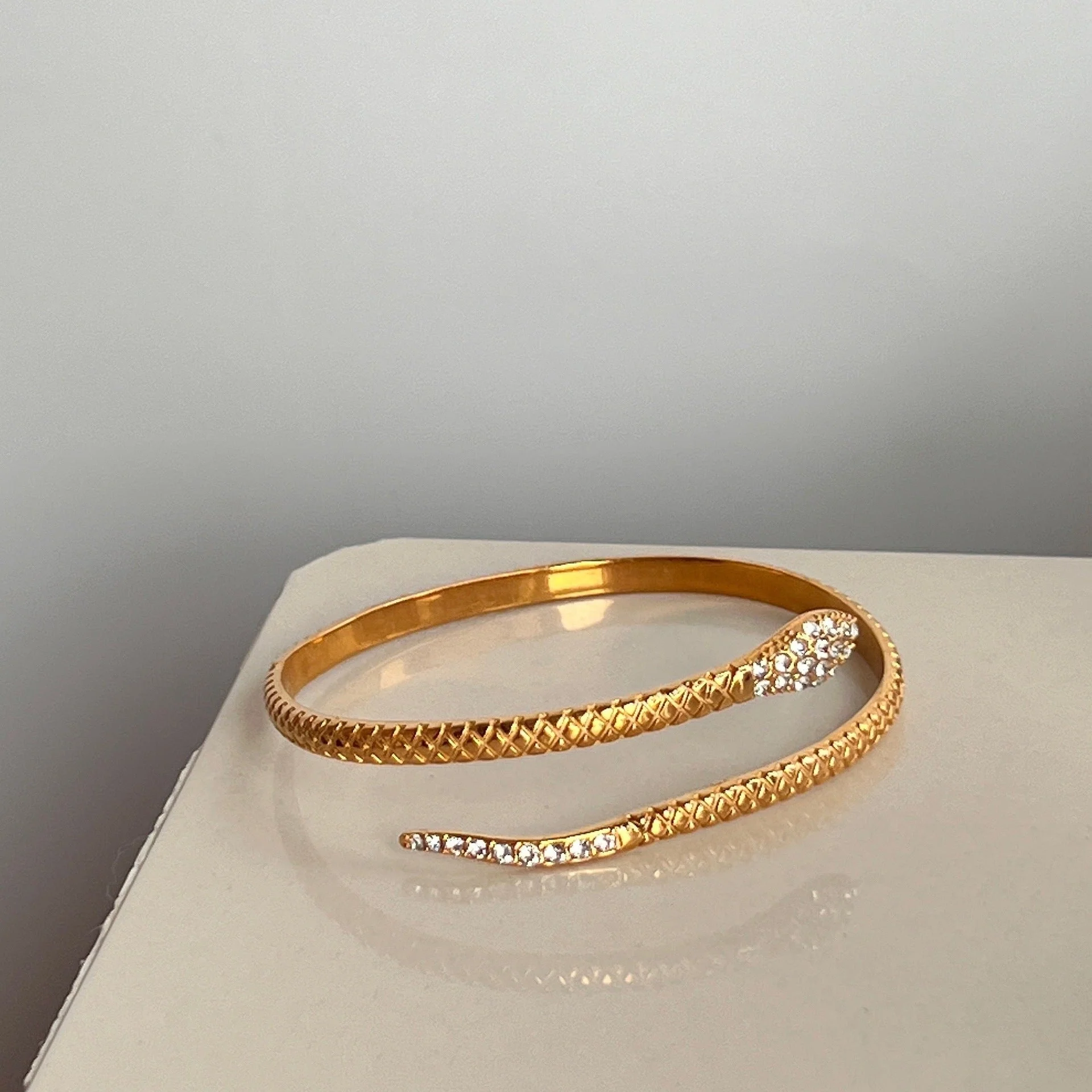 18K Plated Titanium Steel Zircon Snake Open Bracelet - Image 5