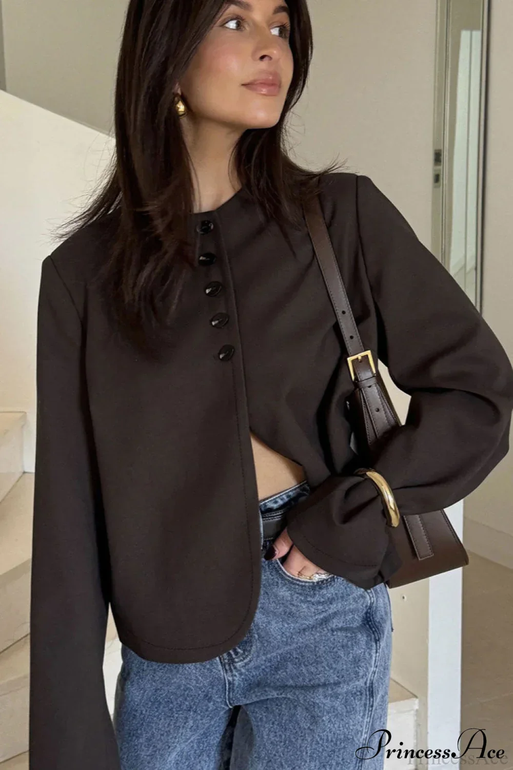 Suede Single Breasted Long Sleeve Coat - Image 2