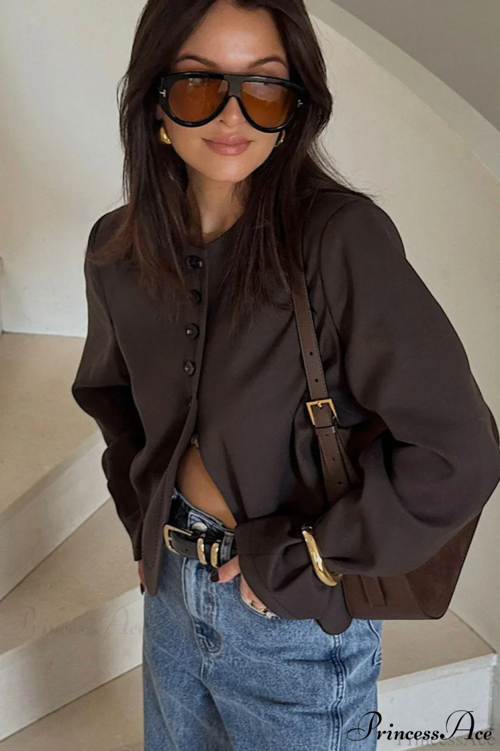 Suede Single Breasted Long Sleeve Coat - Image 4