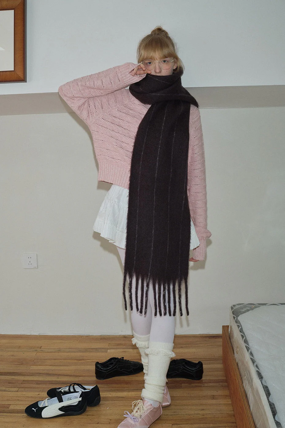25% Wool Blend Vertical Striped Unisex Scarf - Image 3