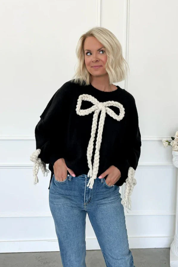 3D Applique Bow Paneled Loose Sweatshirt - Image 3